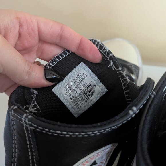 CONVERSE BLACK LEATHER PLATFORM HI TOP SNEAKERS - Picture 4 of 4